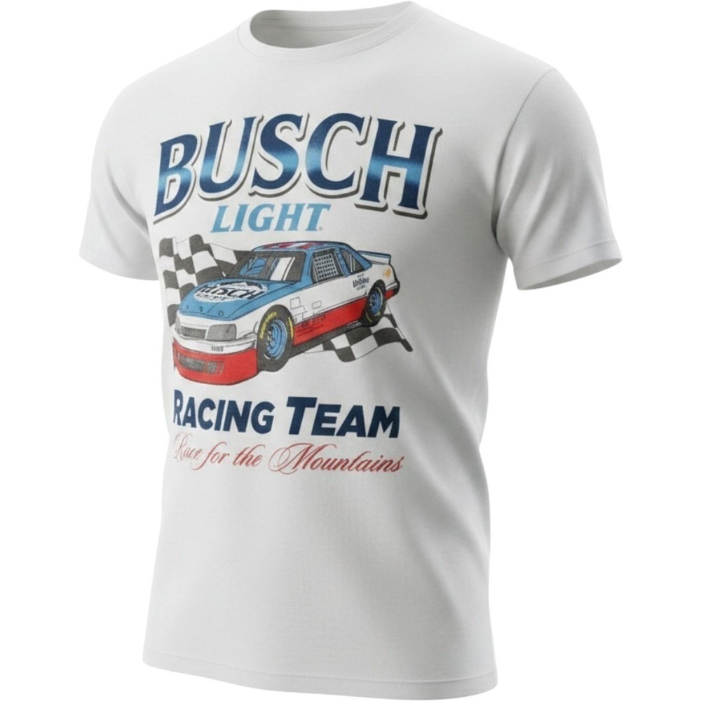 Busch Light Racing Team Graphic T-Shirt White Mens Medium Race for the Mountains